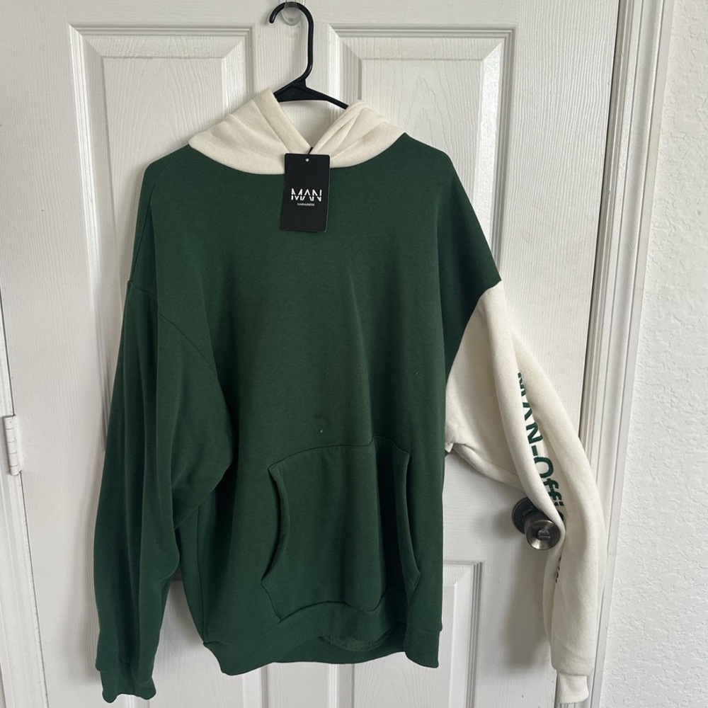 Green and White BoohooMAN Hoodie